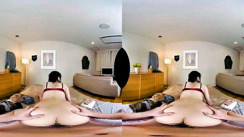 Japanese woman in VR POV, nude bent over with ass up