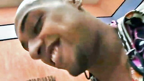 Bald man smiling during intense fuck with tanned trans beauty