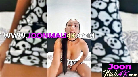 Joon Mali Asian model in skull lingerie seductive poses
