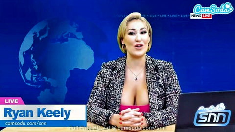 Blonde MILF Ryan Keely flaunts massive tits cleavage in open blazer on CamSoda live news