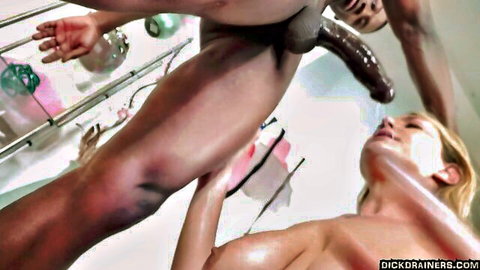 Big-titted blonde gets messy facial from huge black cock