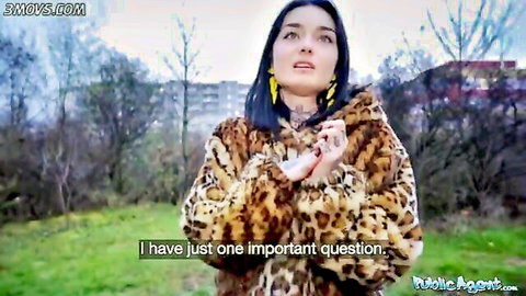 Crystal Cherry in sexy fur coat outdoors, teasing with important question POV