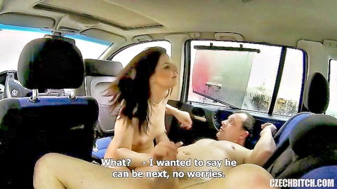 Amateur nude couple car sex in parking lot for cash, cowgirl position