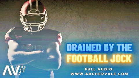 Muscular football jock in red uniform and helmet, arms crossed, dominant pose for M4M audio story