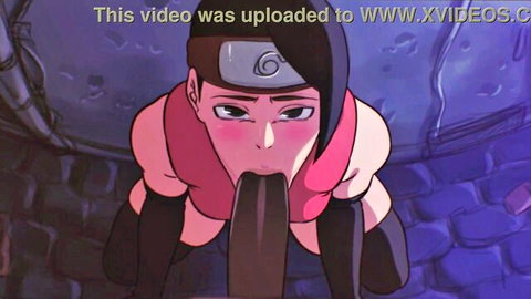 Hentai anime girl in Konoha ninja outfit giving blowjob