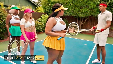 Anna Claire Clouds, Jayla Page & Baby Gemini in sexy tennis outfits practicing with stud