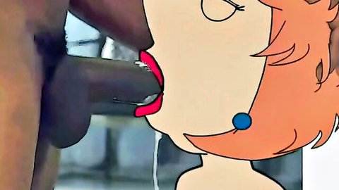 Animated Lois Griffin giving blowjob to big black cock, close-up oral sex