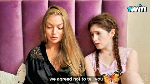 Blonde in sheer lace top and pigtailed brunette teen tease taboo secrets side by side