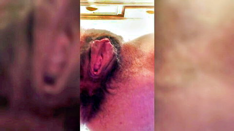Close-up of real woman's hairy pussy from changing room view