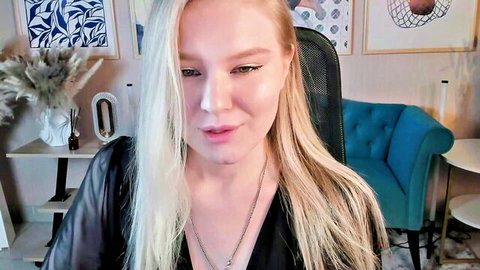 AprilSerenity blonde Aussie in sheer black top, smiling softly nonude tease