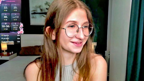 Portia Bubbles shy 18yo skinny teen in glasses smiling on Chaturbate
