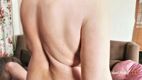 Mature Linetta bent over naked, fucked from behind by stepson