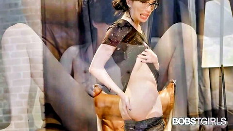 Minx teases her asshole in sheer top, legs spread wide