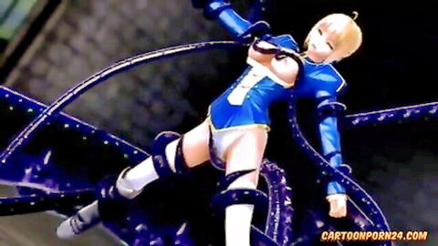 Blonde hentai girl in blue bodysuit bound and tentacle penetrated