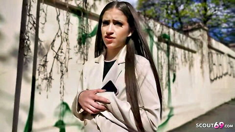 Petite Sofia Smith looking surprised outdoors in German Scout scene