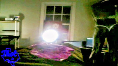 Blurry amateur pic of curvy ebony legs on purple blanket in dimly lit bedroom