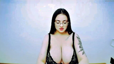 Liliaterenzi brunette cam girl in black lace lingerie, big cleavage