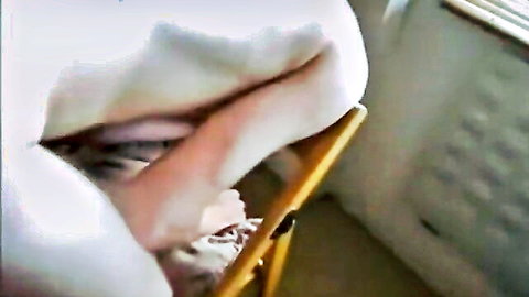 Pale white guy bent over yellow chair getting roughly fucked doggy style in ass by muscular top