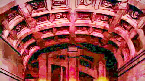 Ornate red archway in Yuusha-hime Miria Vol 3 hentai scene