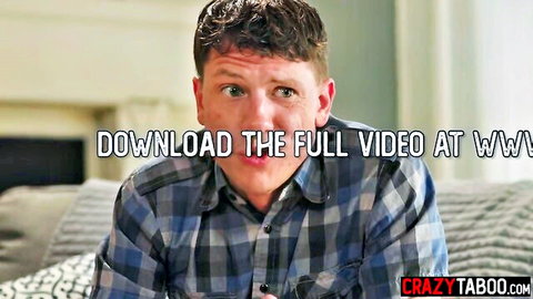 Shocked handsome man in checkered shirt sits on bed in taboo video promo