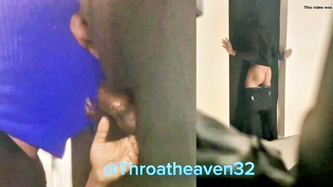 Glory hole meetup: masked black man giving blowjob, woman bent over exposing ass