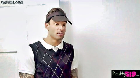 Tattooed fit guy in argyle vest and visor for Golf Teens Bratty Sis video