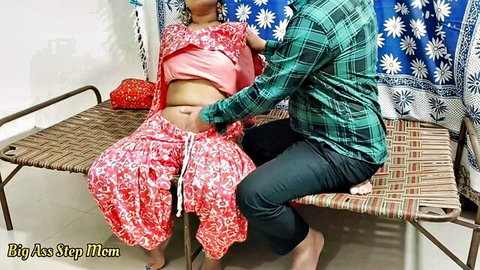 Jauli Chaupada Indian stepmom in red traditional attire touched intimately