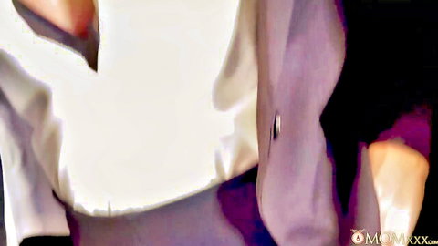Big titted MILF boss in office bends over desk with tits out and stockings pulled down for employee punishment
