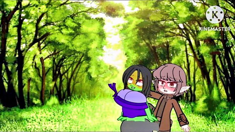 Fantasy goblin babe hugged by elf barbarian in lush forest