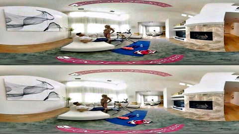 Bridgette B sexy mom nude on couch with pool boy in VR porn
