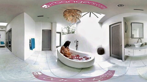 Hot Brazilian woman masturbating her wet pussy in rose petal tub VR