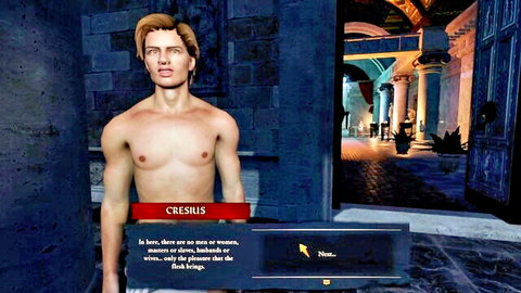 Muscular blond male slave in ancient Rome scene from Slaves of Rome Orgy of Lust