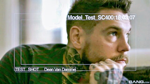 Tattooed hunk Dean Van Damme in intense model test shot