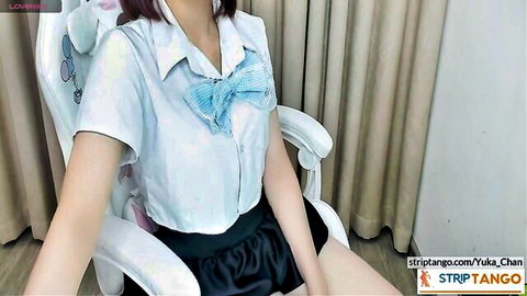 Cute Japanese amateur in school uniform bowtie on StripTango cam start