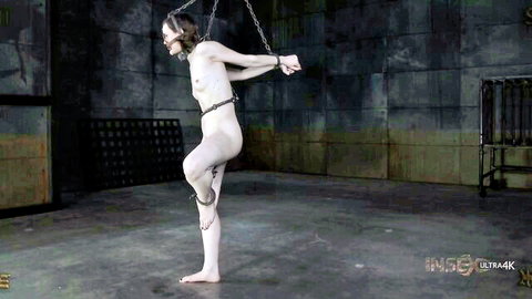 Hazel Hypnotic nude, bound in chains and blindfolded in BDSM scene