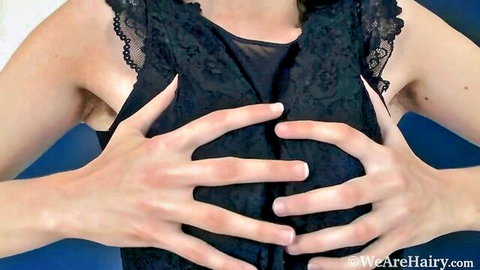 Ralina sexy hairy babe teasing in black lace lingerie