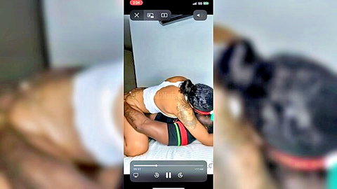 Ebony couple in intense doggy style sex on bed