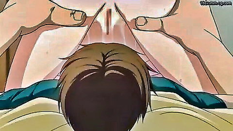 Hentai babe spreads wet pink pussy wide open for intense cunnilingus from behind