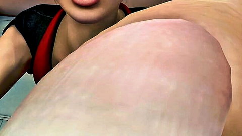 Animated hentai girl with open mouth moaning in ecstasy showing thick pale thigh POV
