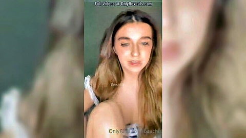 Blonde amateur maid teasing topless in OnlyFans masturbation video
