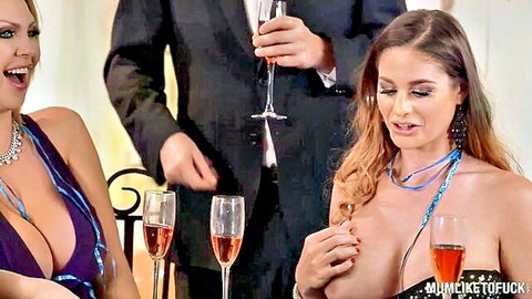 MILFs Leigh Darby, Jasmine Jae, Cathy Heaven in sexy New Year's champagne party