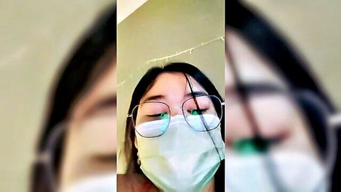 Indonesian girl in glasses and mask in viral ojol prank sex live stream