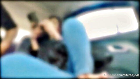 Blurry Malay escort in blue shorts getting oral in car