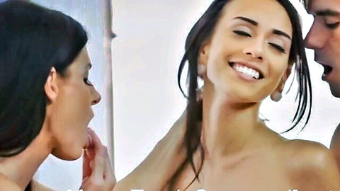 Brunette MILF swaps cum with young beauty and stud in amateur threesome