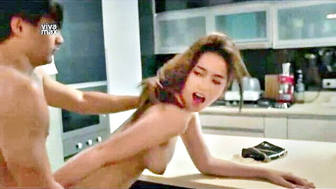 Asian beauty bent over kitchen counter in intense doggy style sex with man, Viva Max Larawan scene