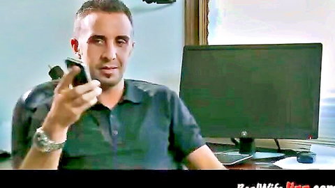 Keiran Lee on phone in tense office call with Jenni Lee in Brazzers blackmail scene
