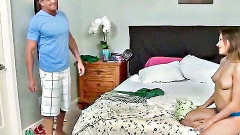 Callie Calypso topless in panties on bed with stepdad in forbidden fantasy