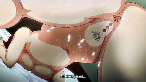 Busty anime girl in hentai close-up with vaginal fluids and insertion