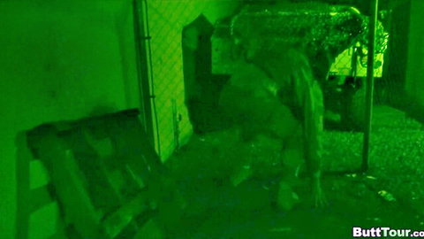 Night vision POV of curvy woman bending over exposing big ass outdoors