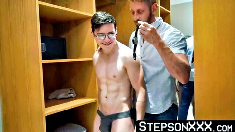 Johnny Ford semi-nude in seductive locker room tease with partner